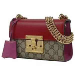 Gucci GG chain shoulder bag padlock Supreme canvas beige pink red
